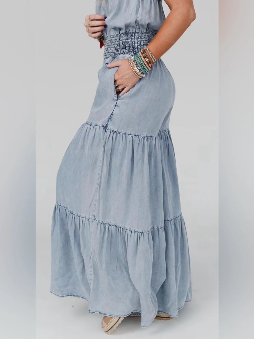 Oli & Hali Light Blue Harlow Wide Leg Chambray Jumpsuit - Picture 5 of 12